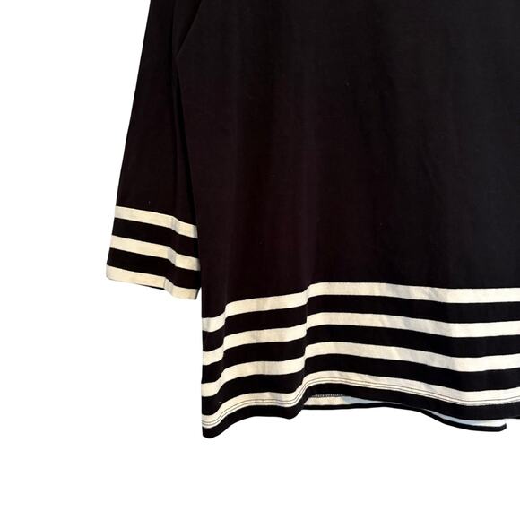 Talbots Black with White & Red Striped Cotton Tunic Style Top L - Picture 2 of 6